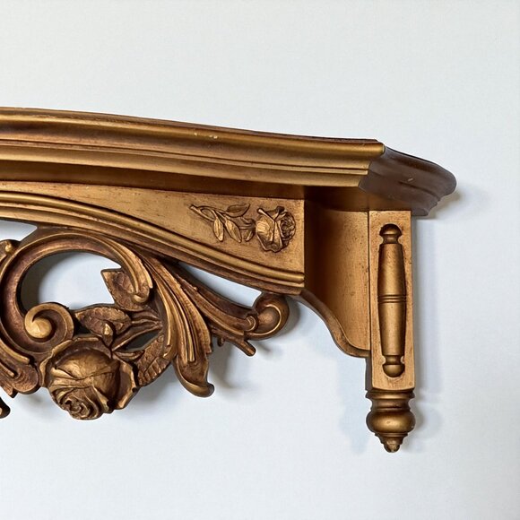 Vtg Dart Ind. Wall Shelf #3056 Gold Ornate Hollywood Regency MCM Roses Gilt USA - Picture 4 of 14